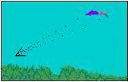 Deardorff’s diagram of a polygonal aerial object with an angled tail moving above a tree line
